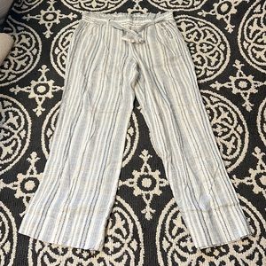Navy and White Flowy Paperbag Pants